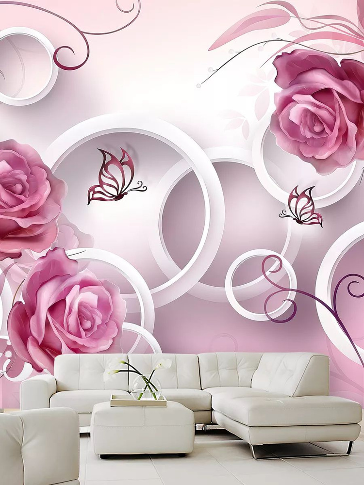 Фотообои с кругами и розовыми розами для кухни 400х270 #1