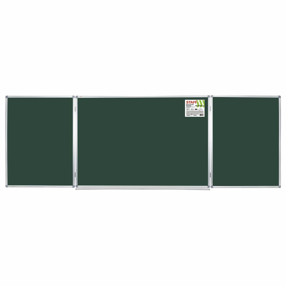 Доска для мела Staff Магнитная, 3-х элементная, 100х150/300 см, дополнительная линия, клетка, зеленая #1