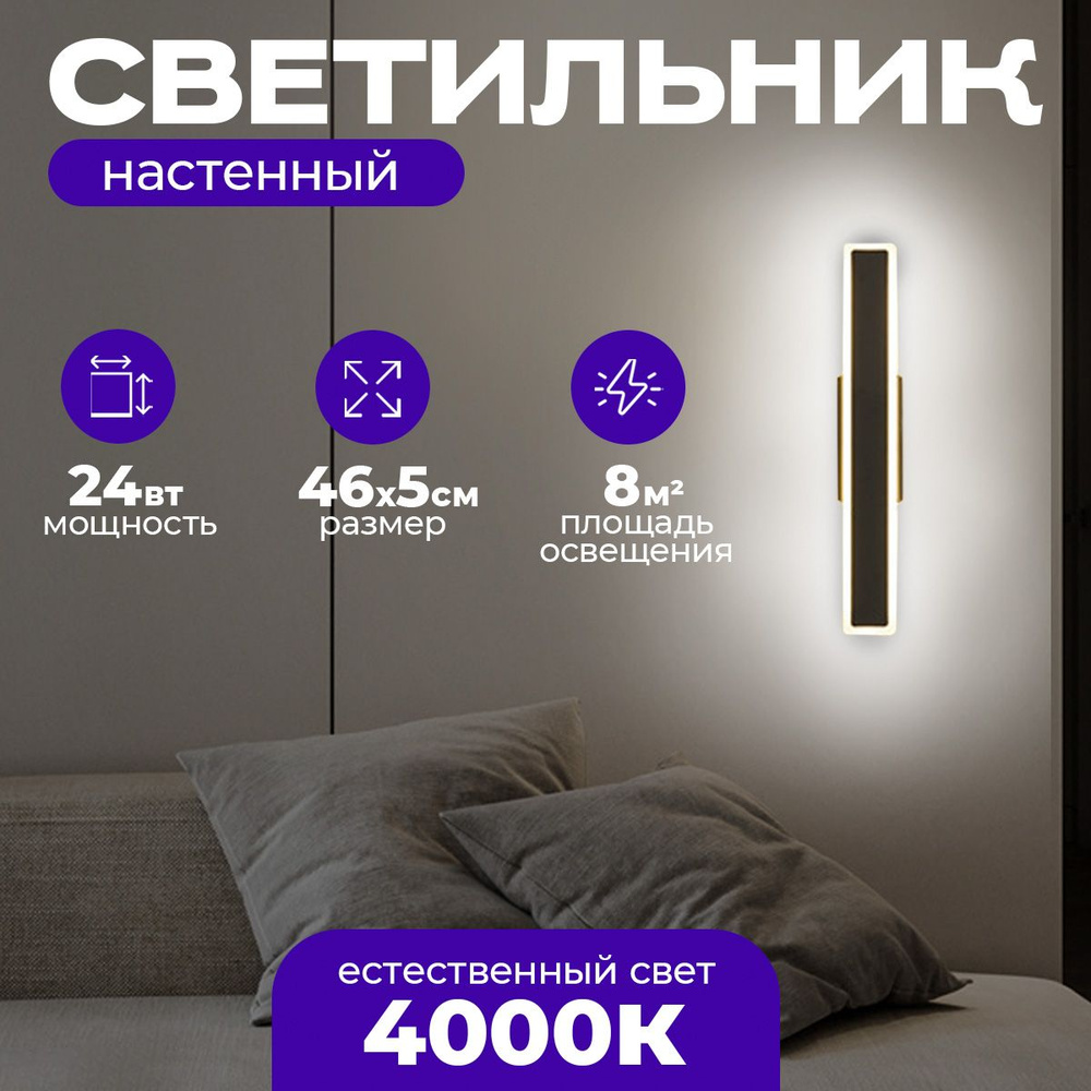 Светильник настенный светодиодный Garden Max Black 460x50 мм, 24W, 4000К  #1