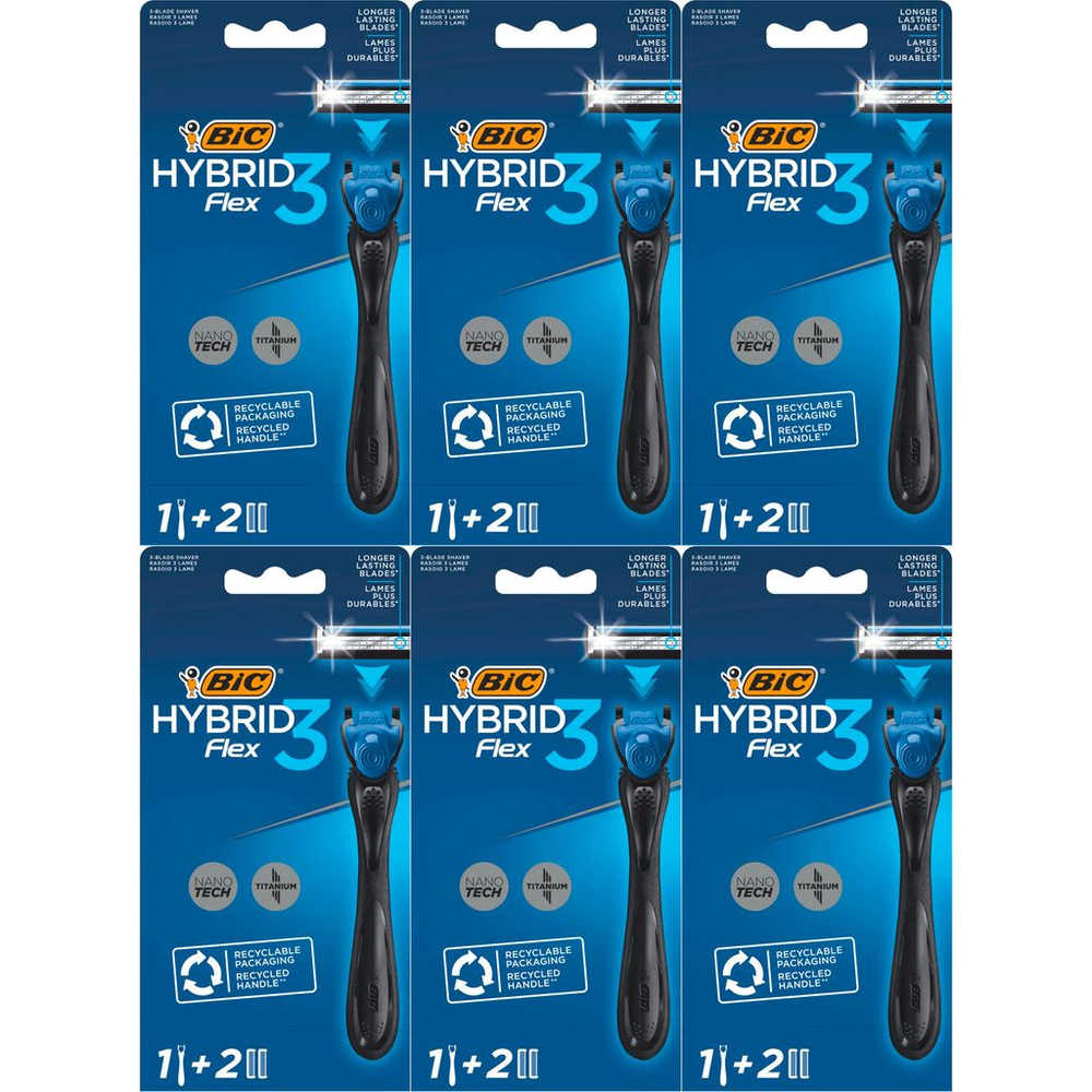 Бритвенный станок Bic Flex 3 Hybrid с ручкой и сменными кассетами 2 шт, комплект: 6 упаковок  #1