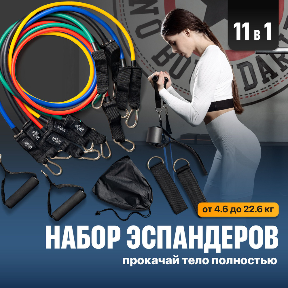 Набор эспандеров для фитнеса Shark Fit, трубчатый, 11 шт #1