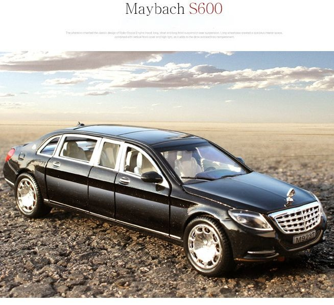 Машинка инерционная Mercedes Maybach s600 металлическая модель 1:24 черная, со светом и звуком В ПОДАРОЧНОЙ #1