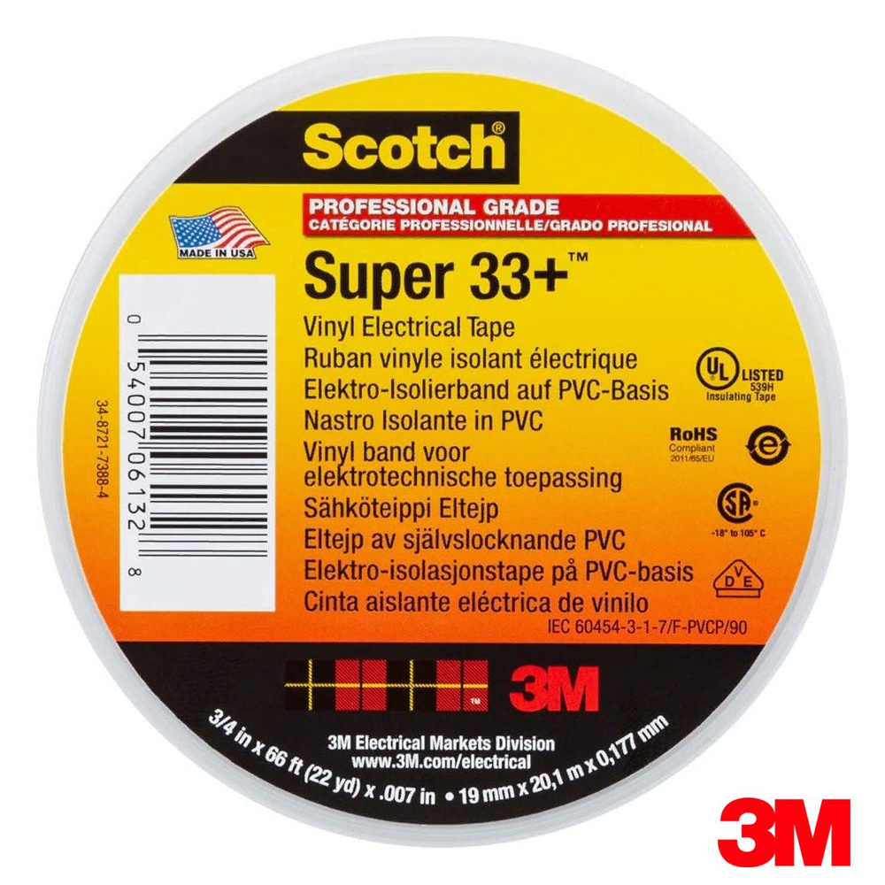 3M Scotch Super 33+ USA * изолента ПВХ * 20 метров * 19мм * 177мкм * сделана в США  #1