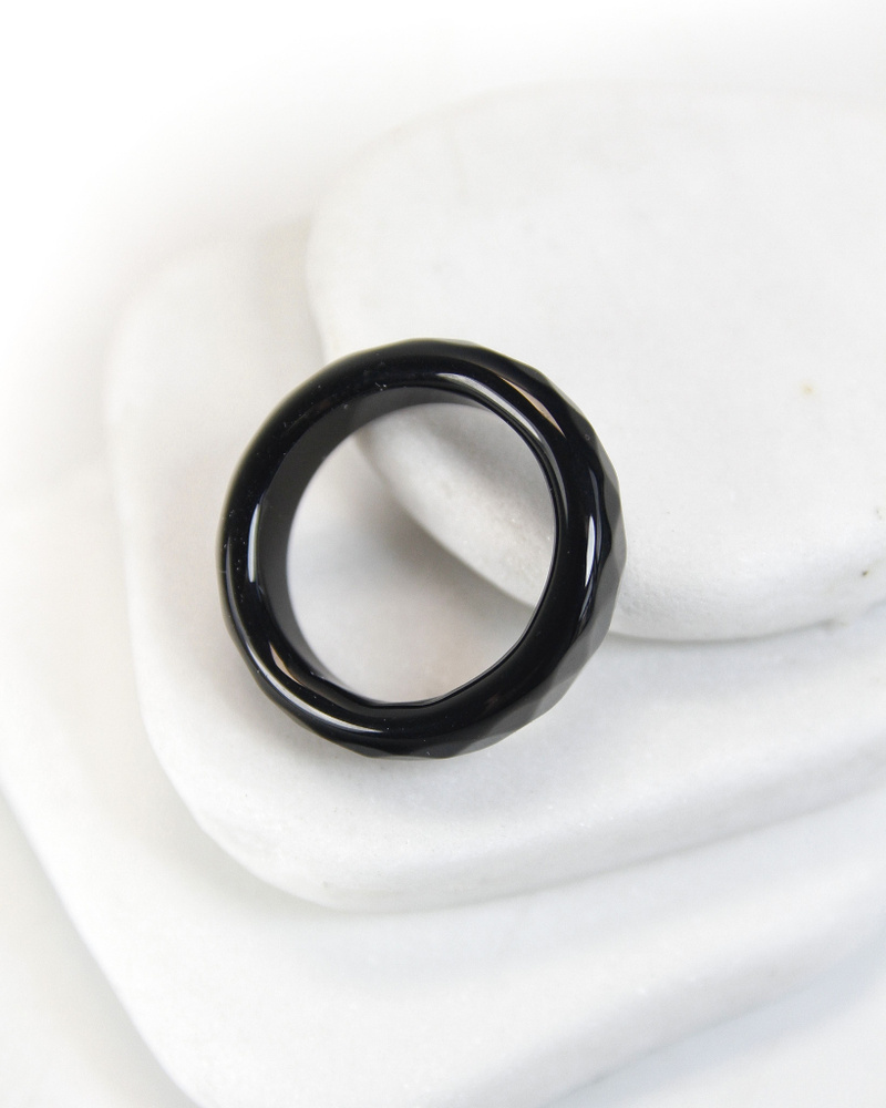 Кольцо Черный обсидиан, граненое - размер 17-18, натуральный камень - поможет воплотить заветные желания #1