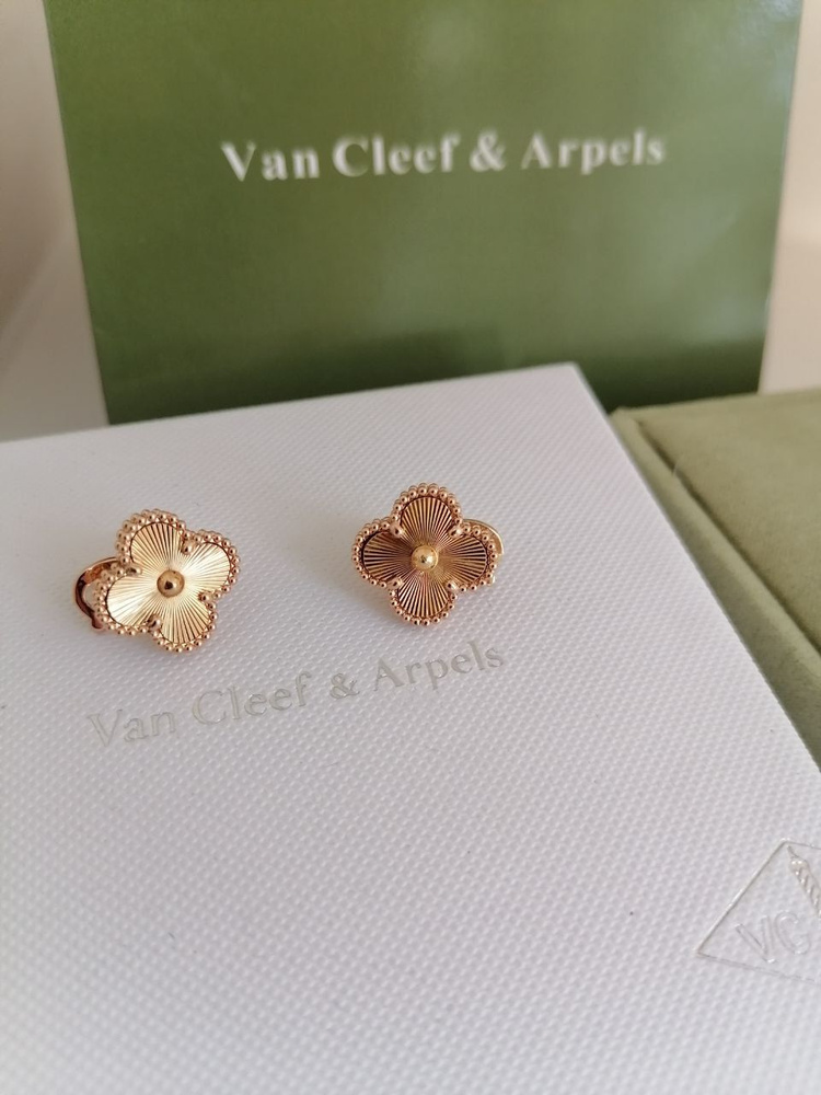 Элегантные Серьги в образе Van Cleef & Arpels мотив Alhambra клевер под розовое золото  #1