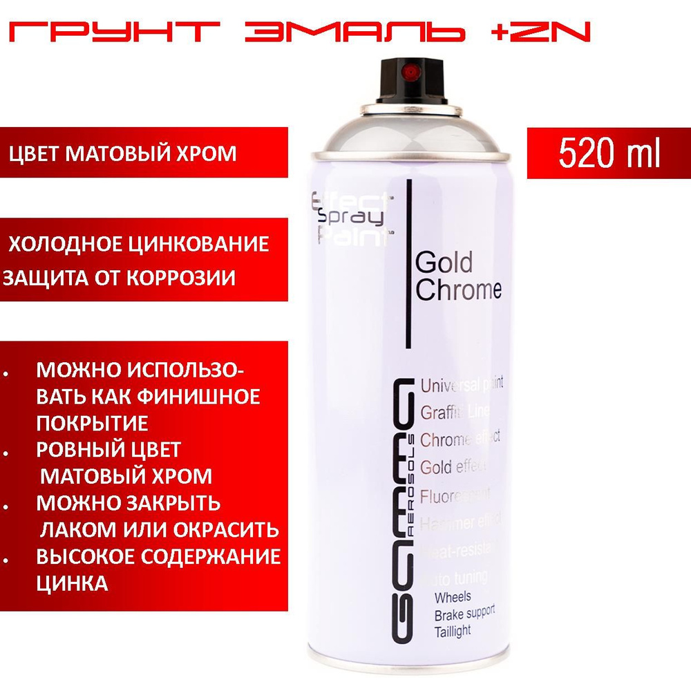 +Zn грунт эмаль с цинком 520 мл хром матовый антикоррозийный в аэрозольном баллончике Gamma Paint.  #1