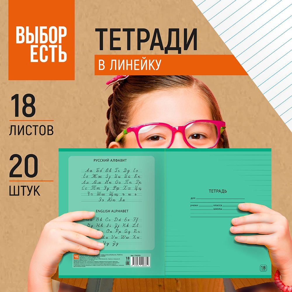 Тетрадь в линейку Выбор есть, 18 листов, набор 20 штук #1