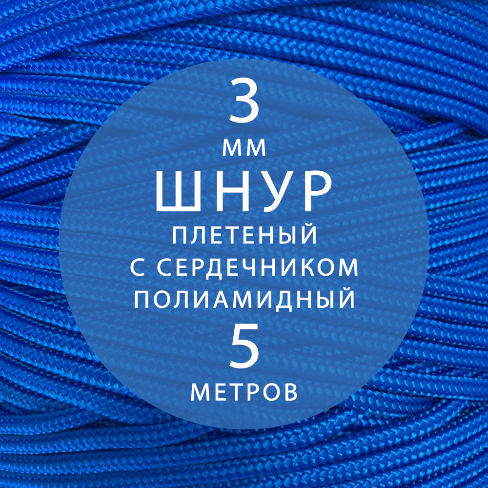 Высокопрочный плетеный шнур с сердечником капроновый полиамидный 3 мм - 5 метров. Паракорд. Репшнур. #1