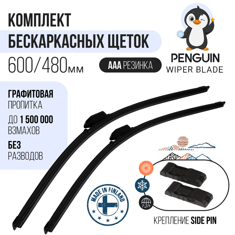 600 480 мм. Крепление Side Pin 22 Щетки стеклоочистителя бескаркасные Penguin Skoda Octavia A5 (1Z3) #1