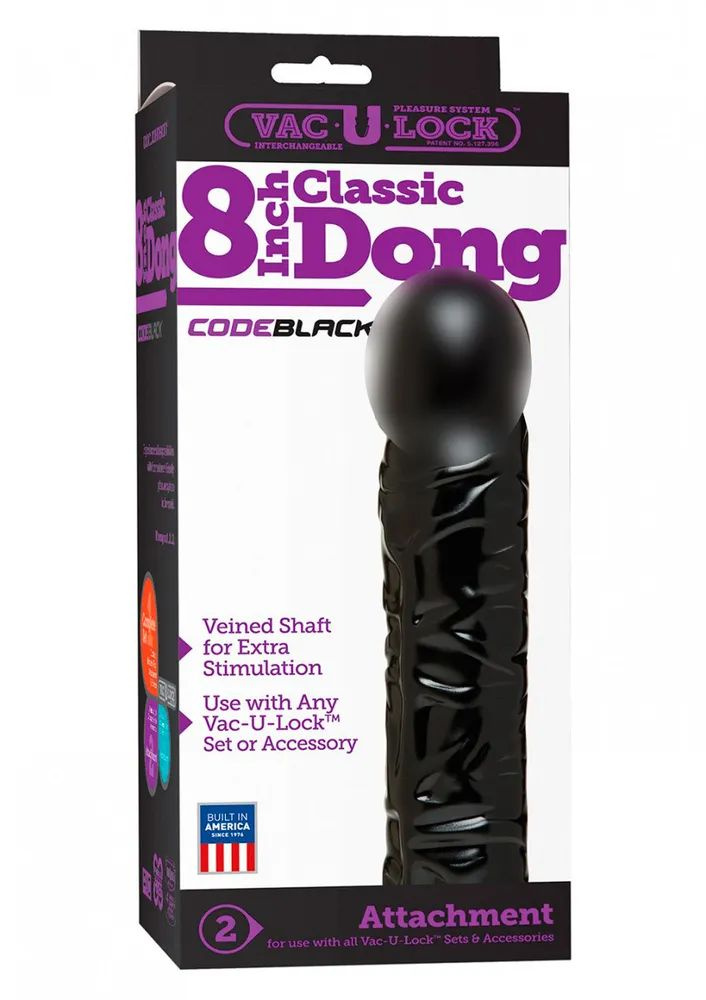 Насадка-фаллоимитатор Vac-U-Lock CodeBlack 8 Inch Classic Dong - 19,3 см. #1