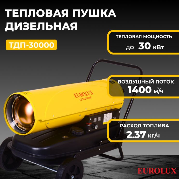 Тепловая дизельная пушка Eurolux ТДП-EU-30000/ 1400 м.ч мощность тепловая 30 кВт расход топлива 1.5 кг.ч #1