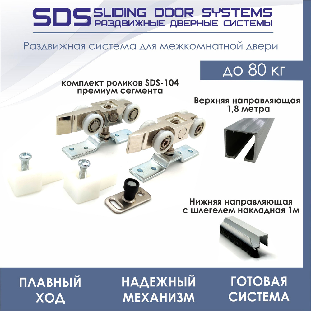 Раздвижная система для межкомнатной двери SDS 104А/N3 (комплект роликов + верхняя направляющая 1,8 м #1