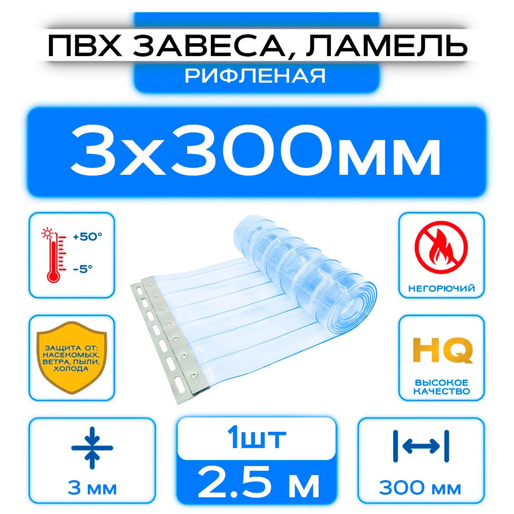 ПВХ-завеса морозостойкая рифленая, ламель 3x300 мм, Высота 2.9м.  #1