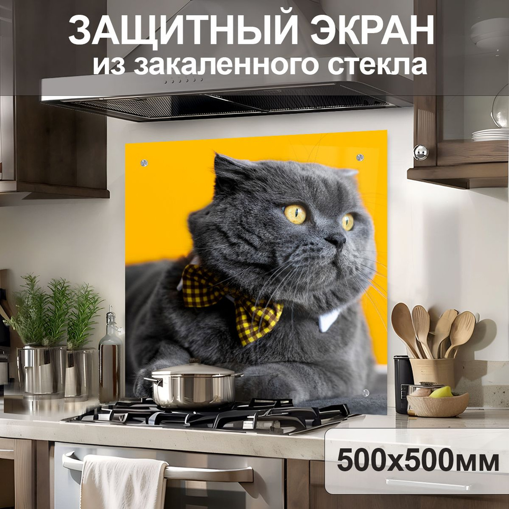 Защитный экран от брызг на плиту 500х500х4мм. Стеновая панель для кухни из закаленного стекла. Фартук #1