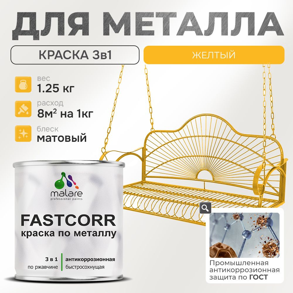 Краска для металла по ржавчине Malare FastCorr, для наружных работ износостойкая, быстросохнущая RAL #1