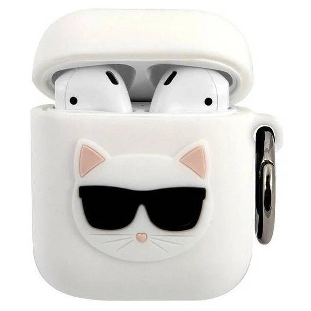 Чехол для наушников Karl Lagerfeld для Airpods 1/2 Silicone case with ring Choupette, белый  #1