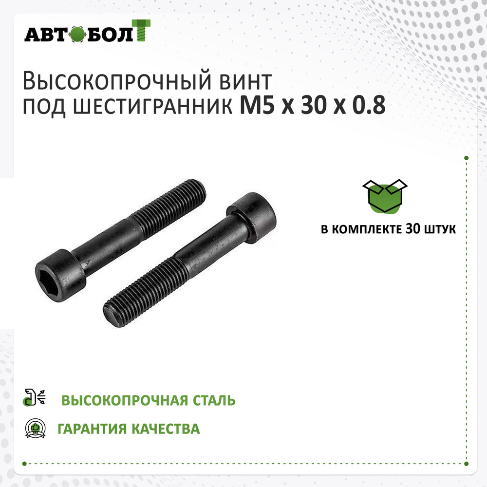 Винт M5 x 30 х 0.8 с цилиндрической головкой под внутренний шестигранник, высокопрочный 12.9, DIN 912, #1