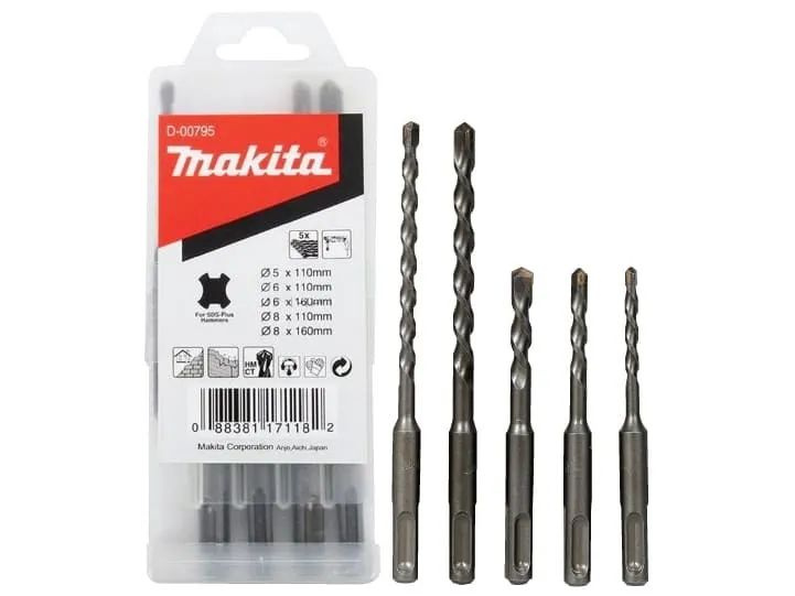 Набор буров SDS-PLUS 5 шт. (5, 6, 8x110, 6, 8x160) Makita D-00795, для перфораторов  #1