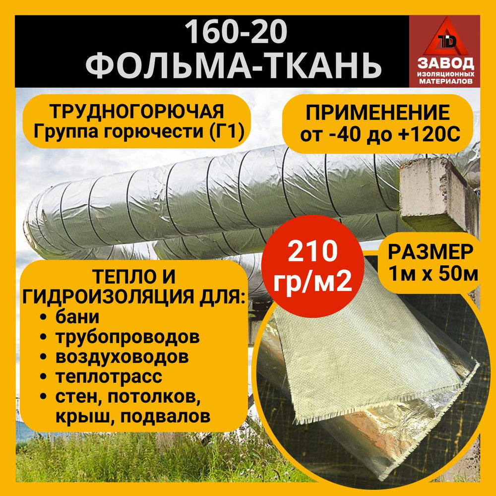 Утеплитель фольма ткань (160-20) 1x50м. Теплоизоляция - стеклоткань покрытая алюминиевой фольгой. Защитный #1