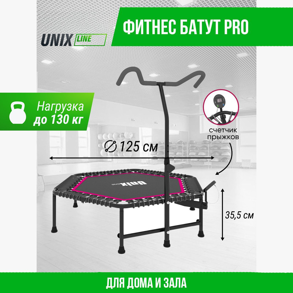 Батут спортивный для фитнеса и джампинга с ручкой UNIX Line FITNESS PRO Pink, диаметр 125 см, до 130 #1