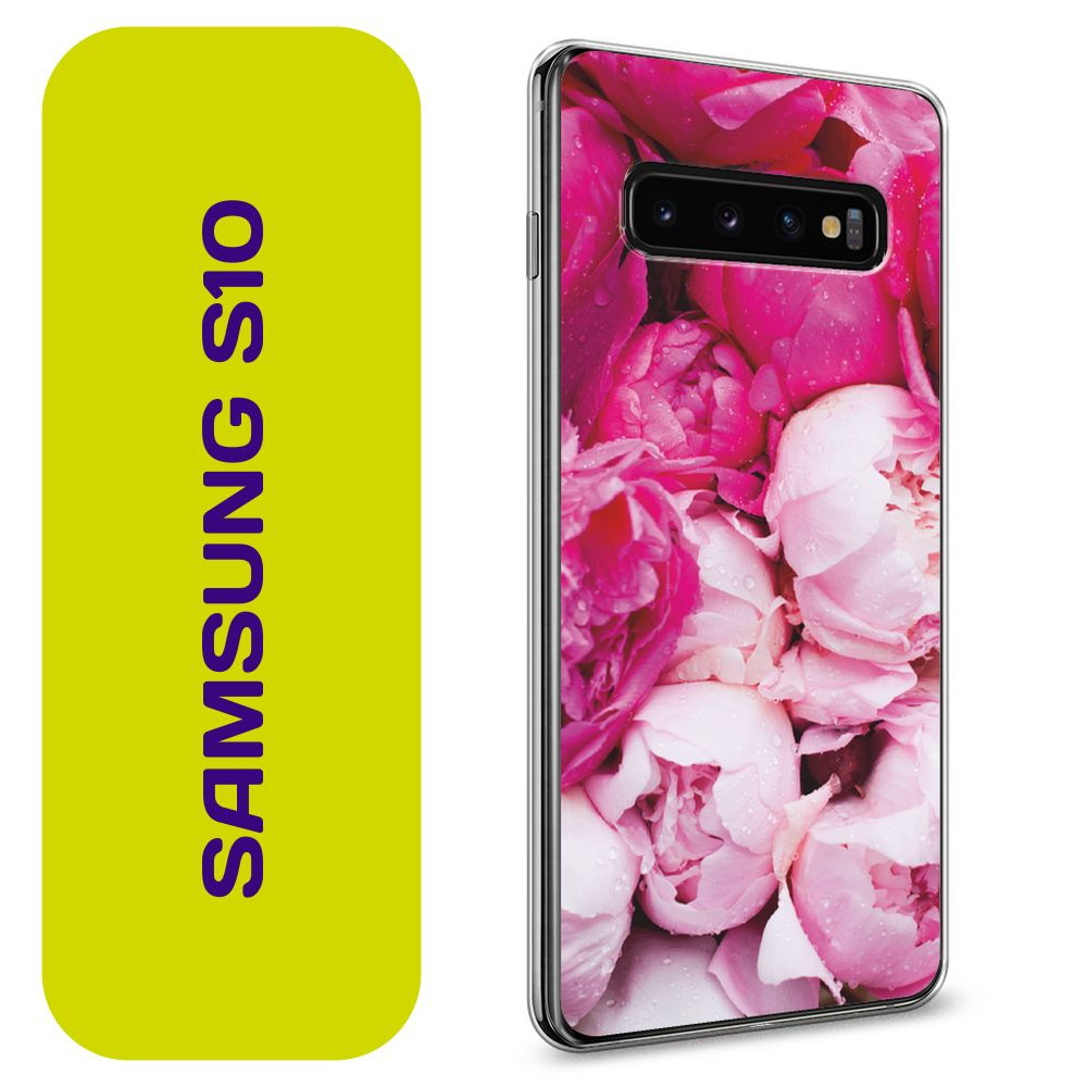 Чехол на Самсунг S10 / Samsung Galaxy S10 с принтом Пионы розово-белые  #1