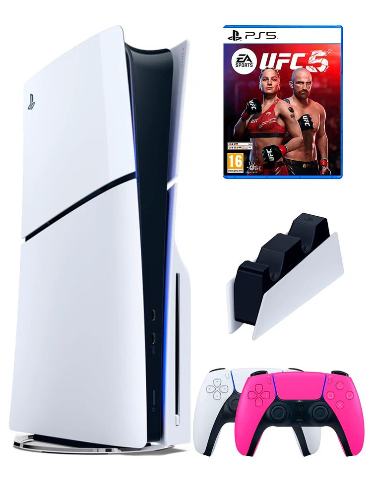 PS5 (ПС5) Игровая приставка Sony PlayStation 5 Slim +2-й геймпад(розовый)+зарядное+игра UFC 5, 1000ГБ #1