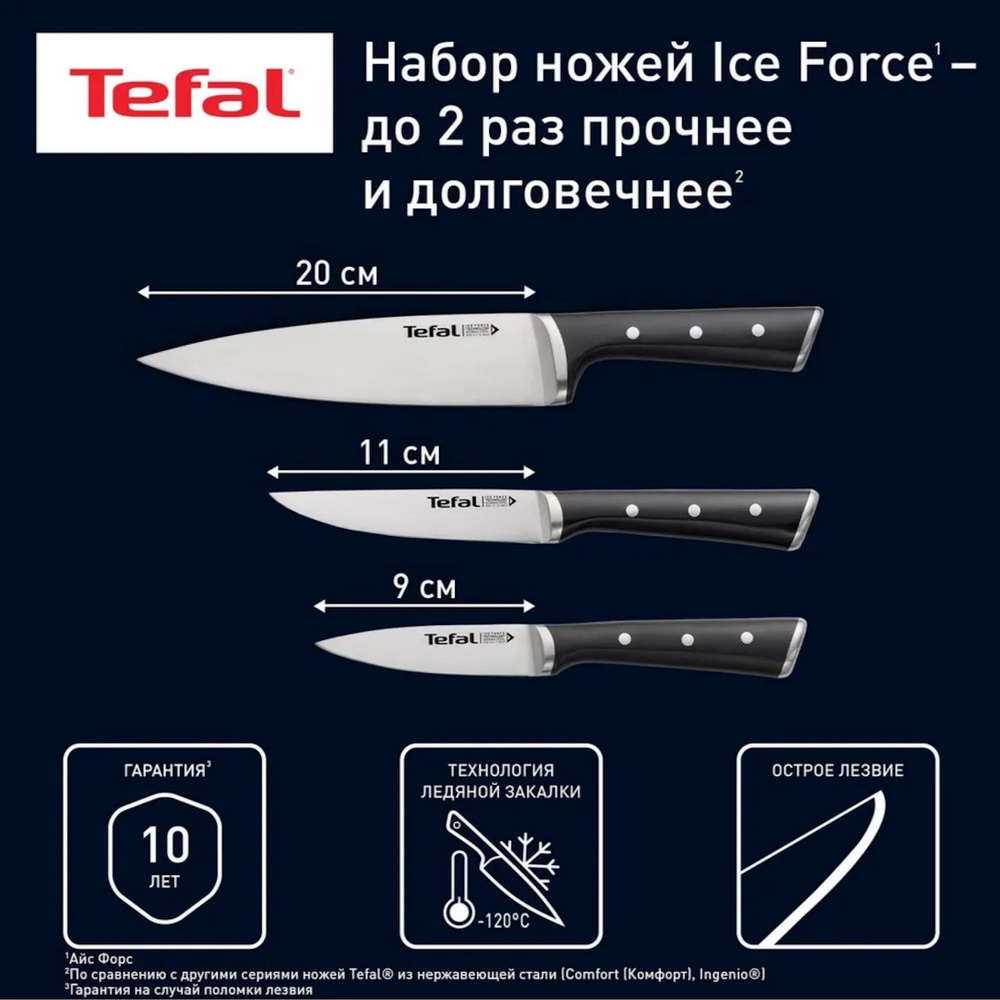 Набор кухонных ножей Tefal Ice Force K2323S74, 3 шт #1