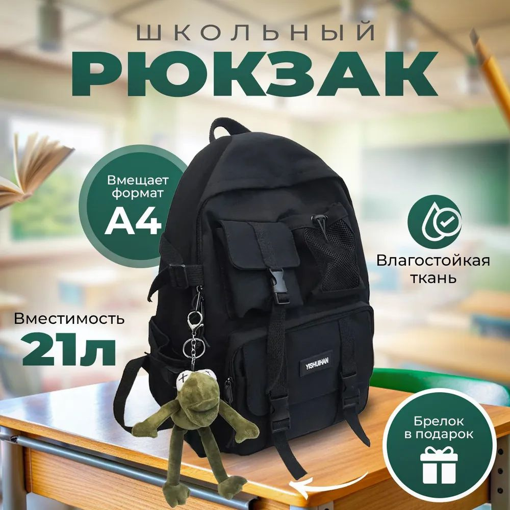 Рюкзак школьный для подростков черный портфель спортивный  #1