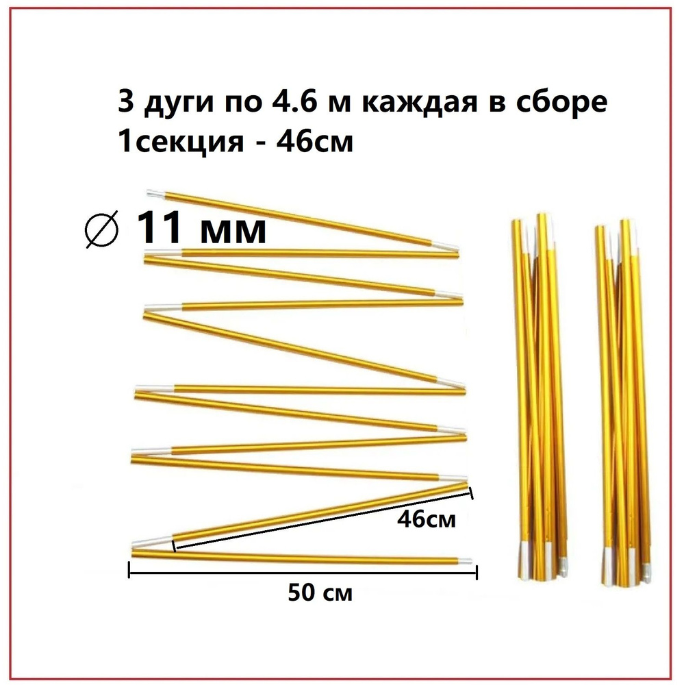 Дуги для палаток алюминиевые 11 мм, комплект из 3 дуг, каркас для туристической палатки  #1