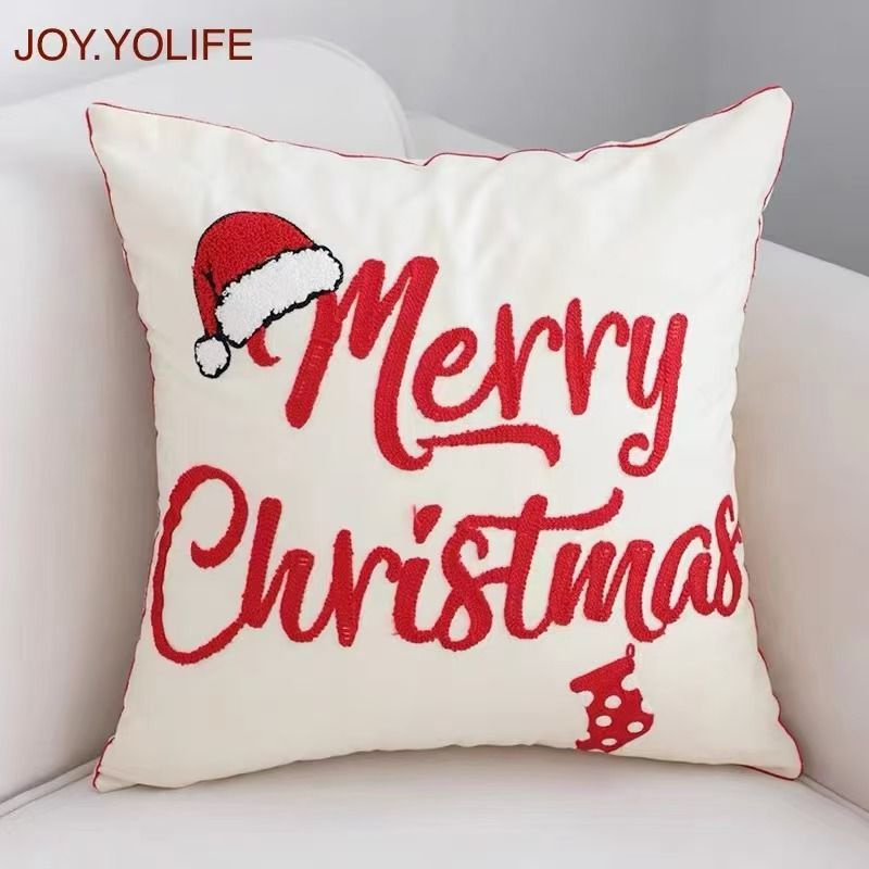 Подушка декоративная 45х45 см маленькая с наволочкой Joy.Yolife вышивка Merry Christmas, для дивана, #1