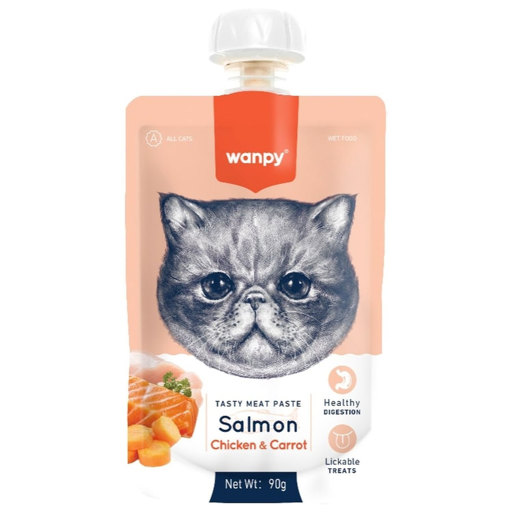 Лакомство для кошек Wanpy Cat Мясной мусс из лосося и курицы с морковью, 90 г х 3шт  #1