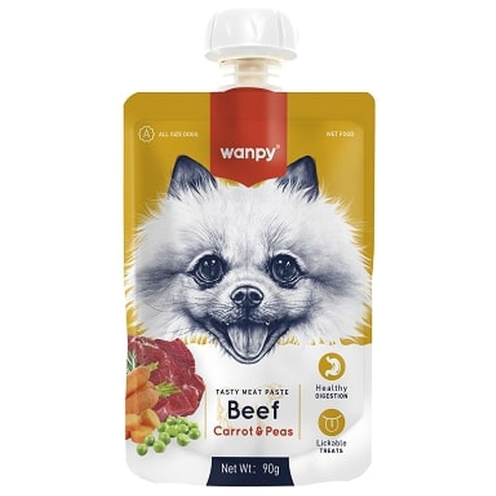 Лакомство для собак Wanpy Dog Мясной мусс из говядины и моркови с горохом, 90 г х 3шт  #1