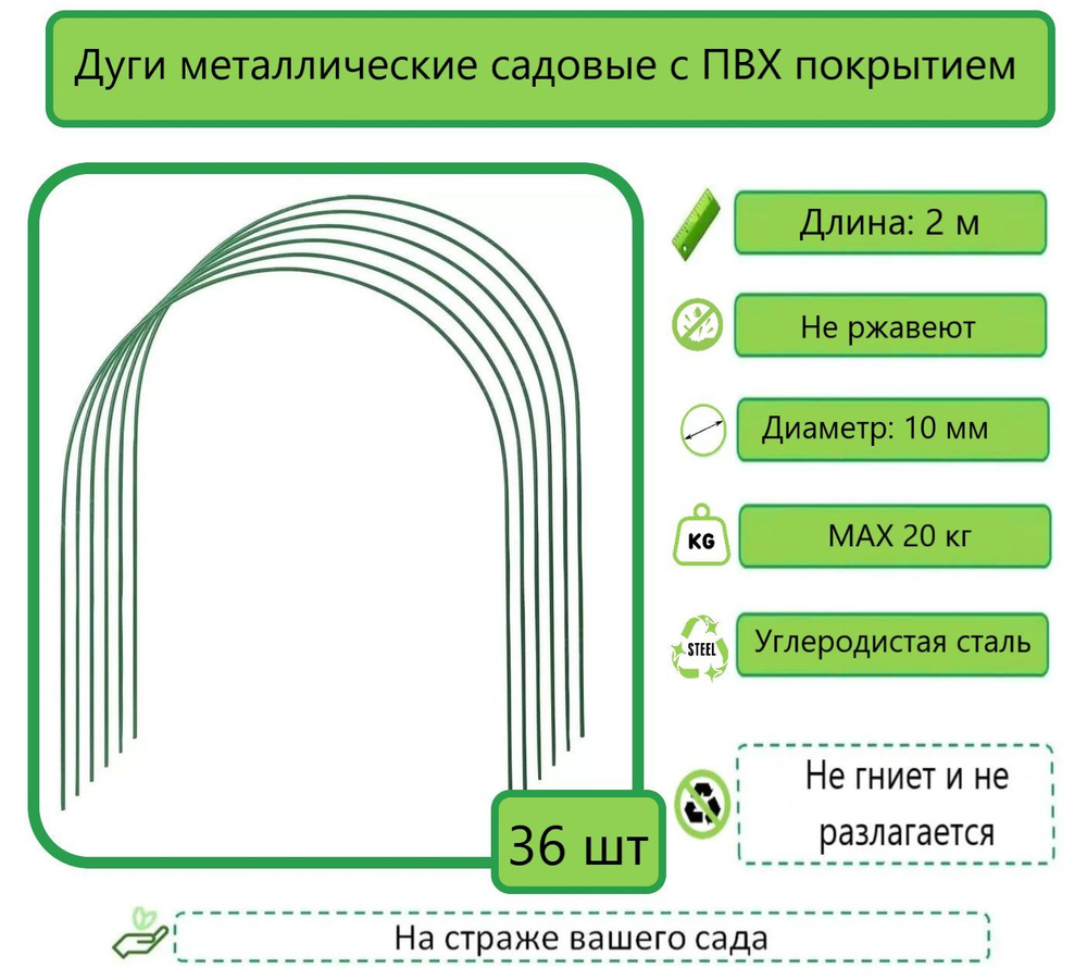 Дуги парниковые металлические в ПВХ оплетке 2м, 36шт #1