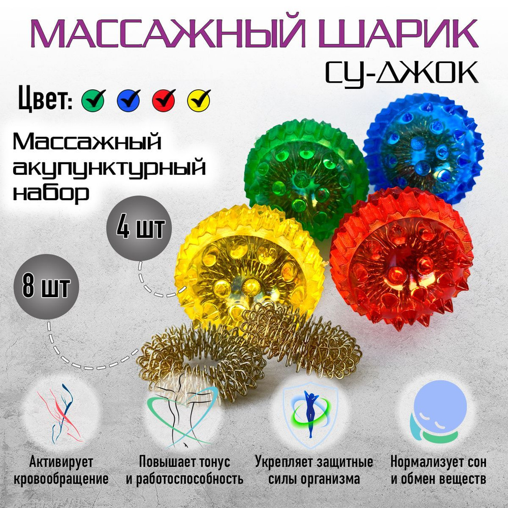 Су-джок массажный шарик с пружинными кольцами, развитие мелкой моторики, комплект 4 шт. / Массажер для #1