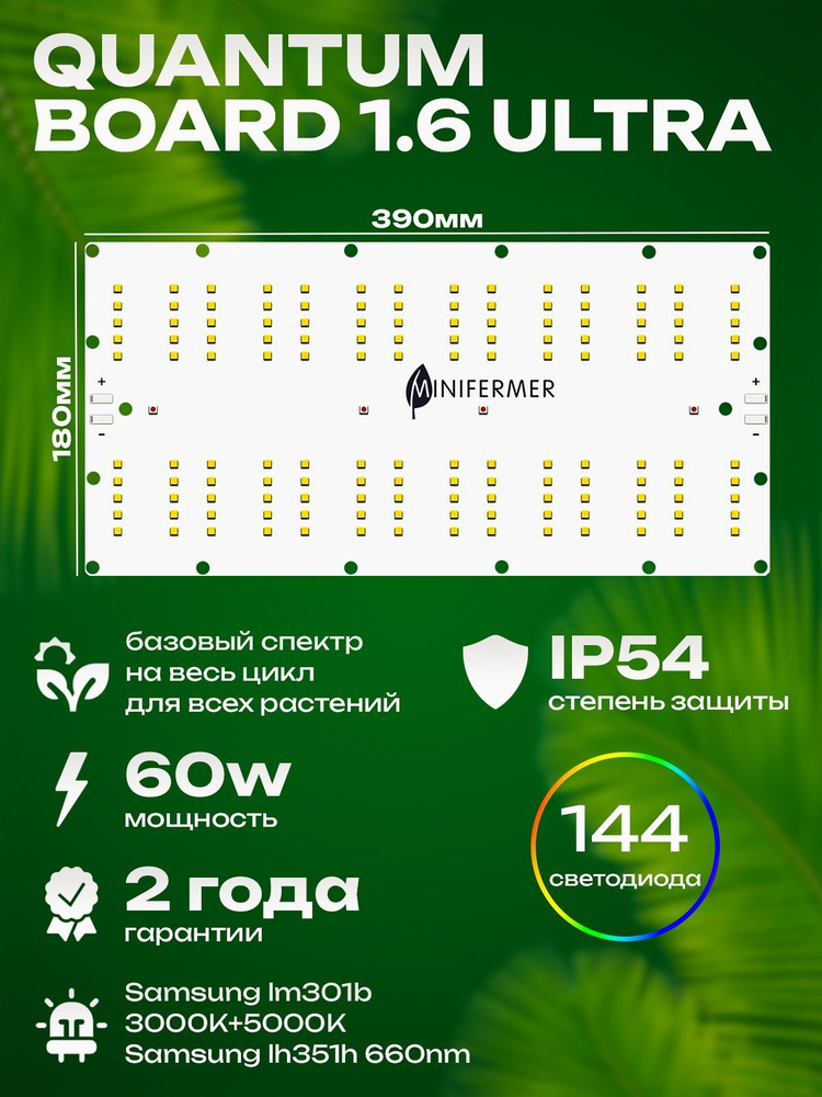 1.6 Ultra Садовая фитолампа quantum board для растений, цветов и рассады с пластиковым драйвером и подвесом #1