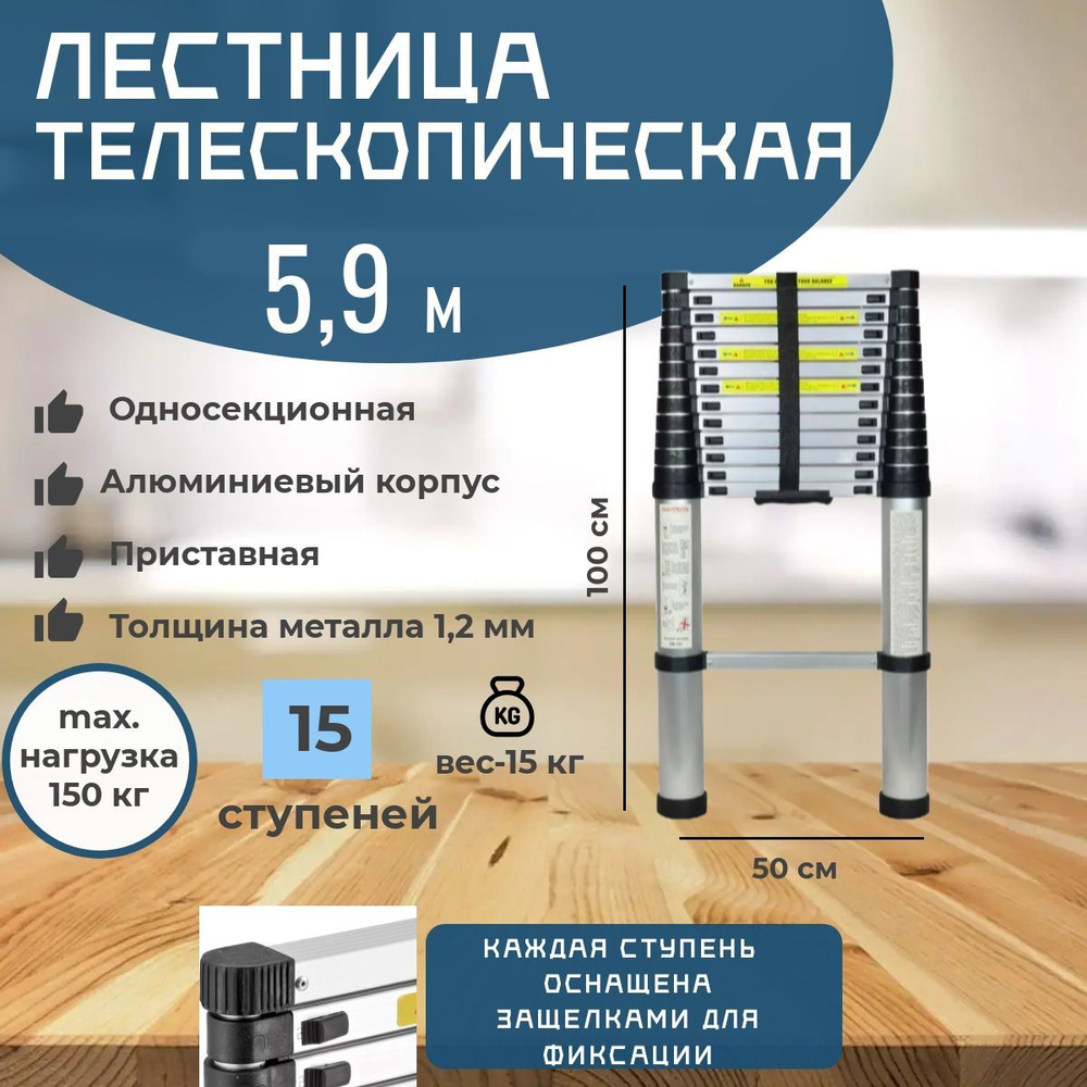 Лестница телескопическая 5.9м Talmet prof ТМ-1059 #1