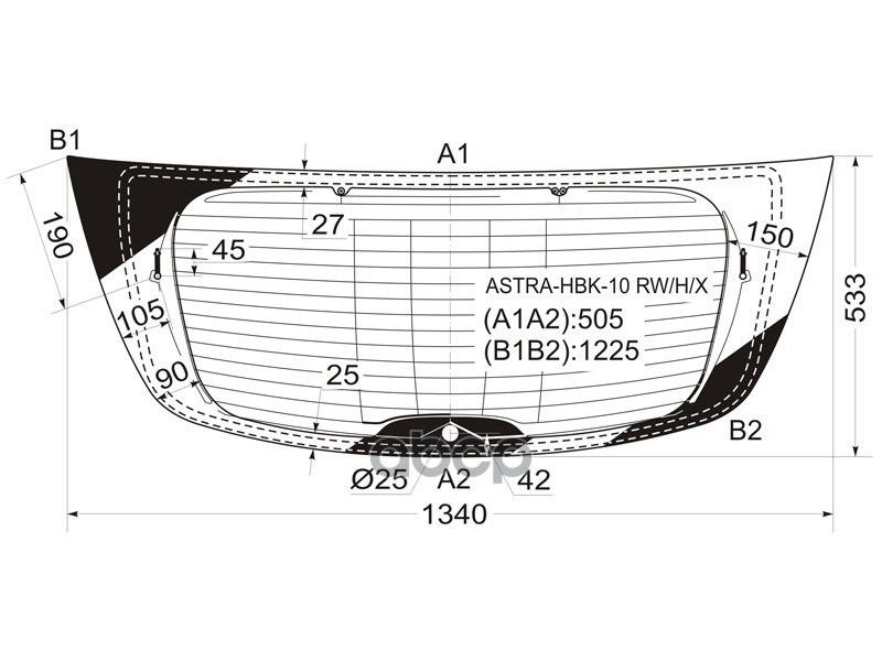 XYG Стекло заднее (Цвет зеленый Обогрев Антенна 5D HBK) Opel Astra 09-15  #1