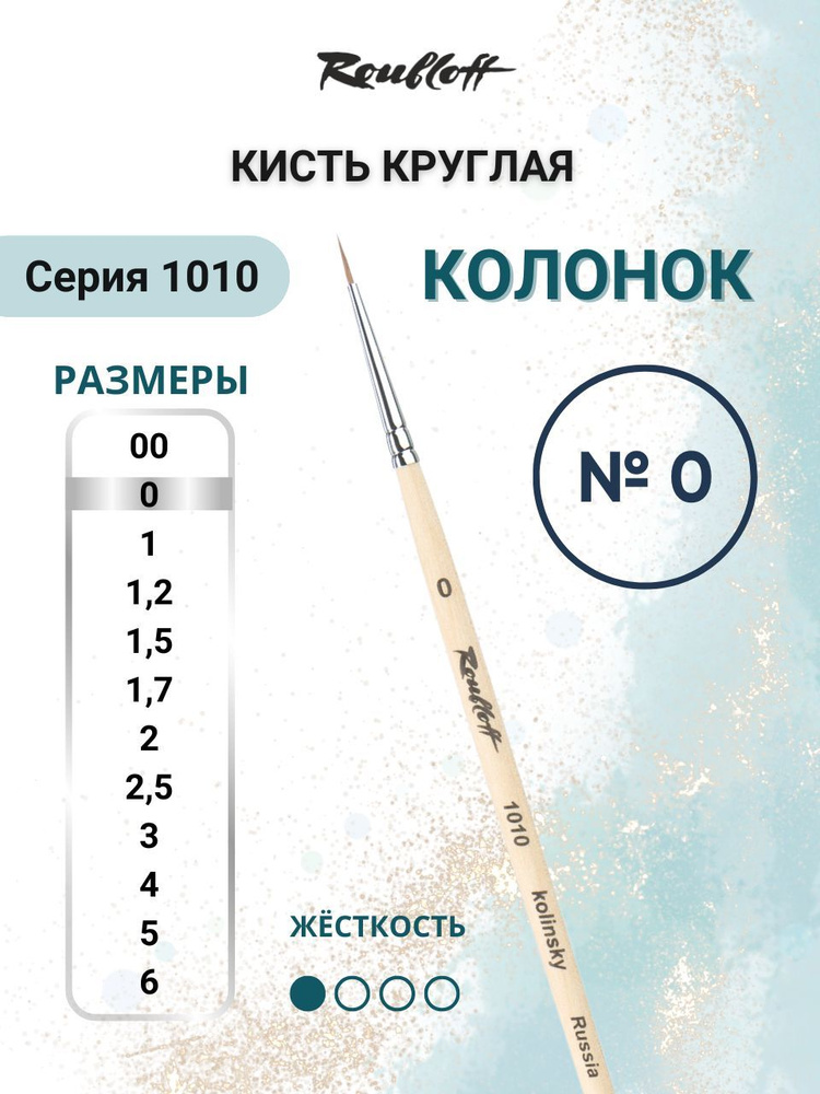 Roubloff Кисть 1010 № 0 круглая колонок для рисования (акварель, гуашь, масло, темпера), короткая ручка #1