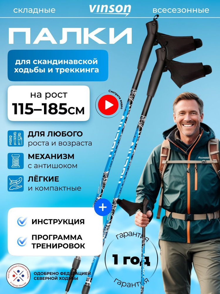 Палки для скандинавской ходьбы телескопические Vinson ALU, 80-135 см  #1