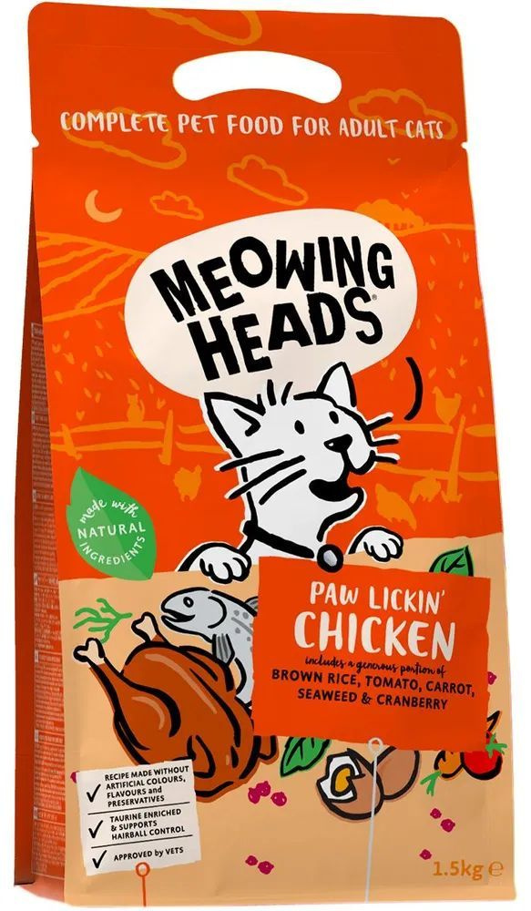 Корм для кошек сухой Meowing Heads 1.5кг, для взрослых кошек, с курицей и рисом "куриное наслаждение" #1