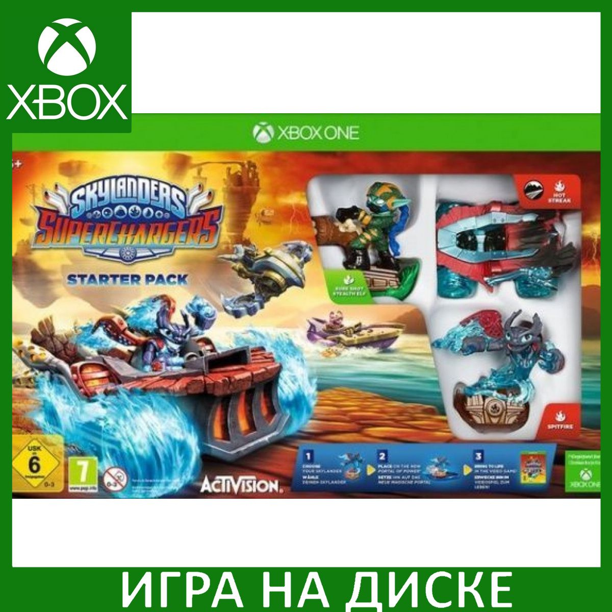 Диск с Игрой Skylanders SuperChargers: Стартовый набор игра, игровой портал, фигурки: Spitfire, Stealth Elf, Hot Streak (Xbox One). Новый лицензионный запечатанный диск.