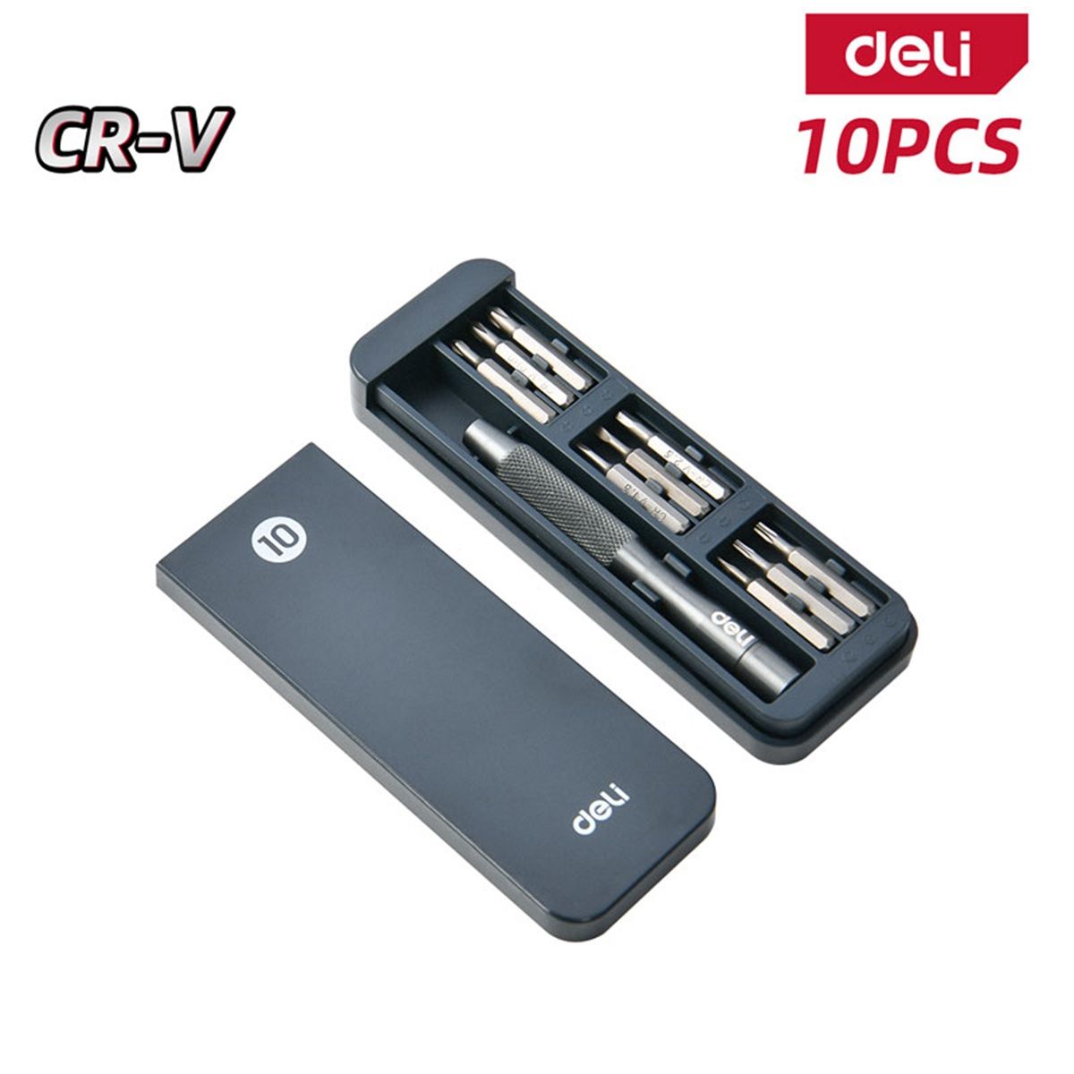 НаборпрецизионныхотвертокDeliDL241010J(отвертка+9бит),стальCr-V