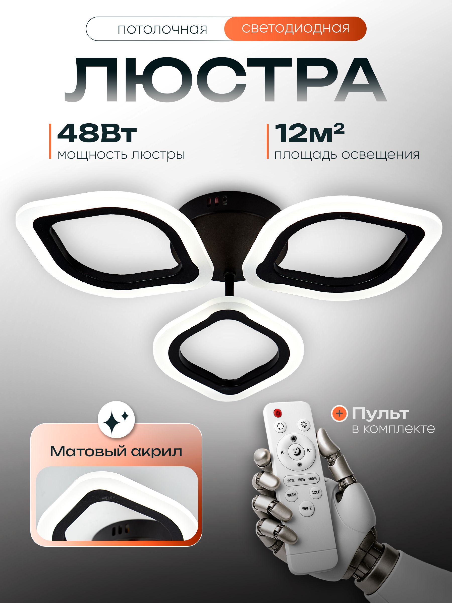 Люстрапотолочнаясветодиоднаясветильникспультомнакухнювспальнювдетскую