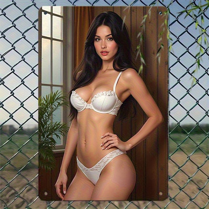 Жестяныетарелкидляукрашениягаражейимастерскихсизображениемсексуальнойдевушки,металл,20х30см