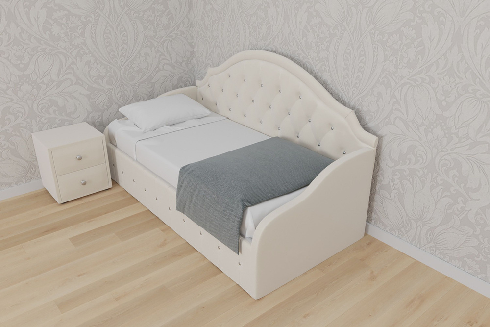 Двуспальная кровать Лондон 140x200 с подъемным механизмом и с коробом для белья велюр белый  #1