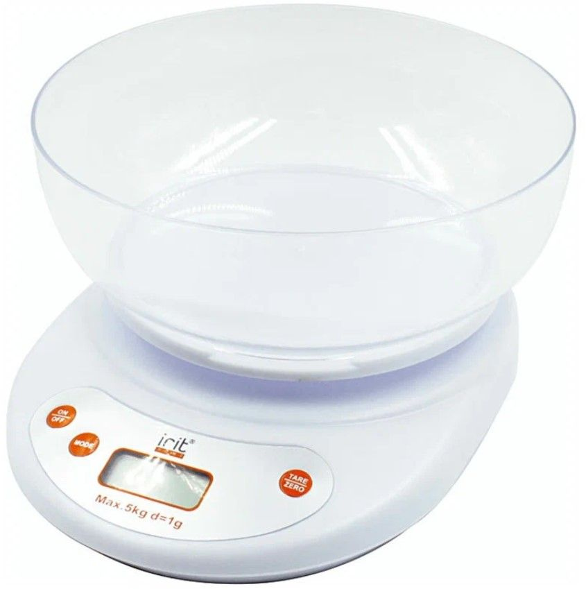 Электронные кухонные весы IRIT IR-7119 с чашей, до 5 кг, пластик, белый  #1