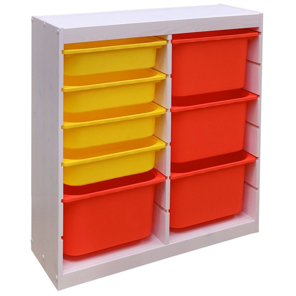 Белый стеллаж для игрушек с желтыми (4) и оранжевыми (4) контейнерами TROFAST, 86.6х30х90.6 см  #1