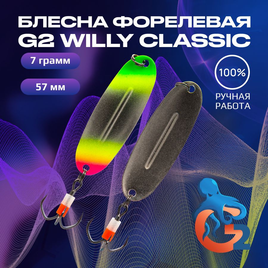 Зимние блесны ручной работы на форель G2 Willy 7.0 гр, 57 мм, UV#20 / Товары для рыбалки / Блесна Вильямс #1