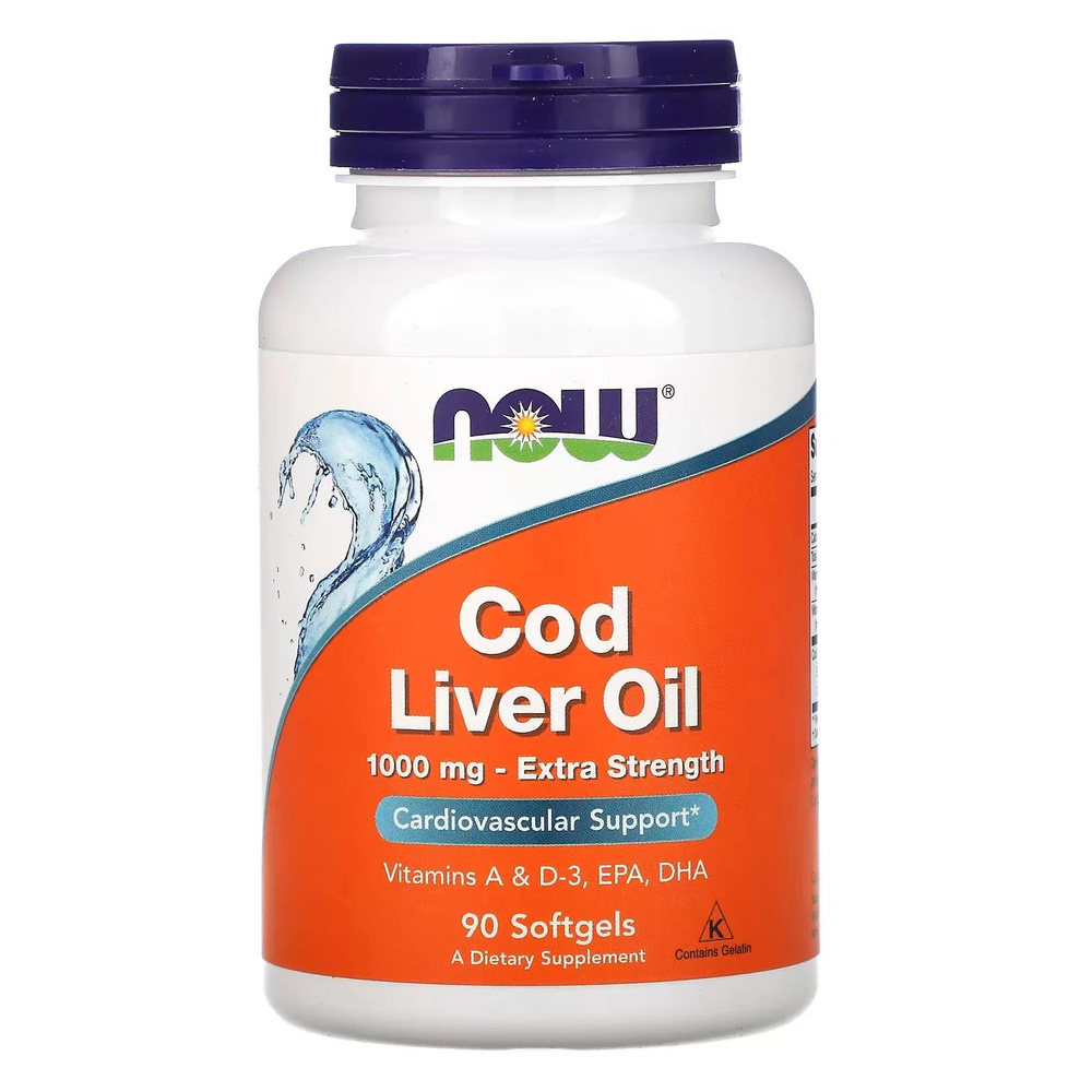 Жир из печени трески 1000 мг Cod Liver Oil 90 капсул (NOW) #1