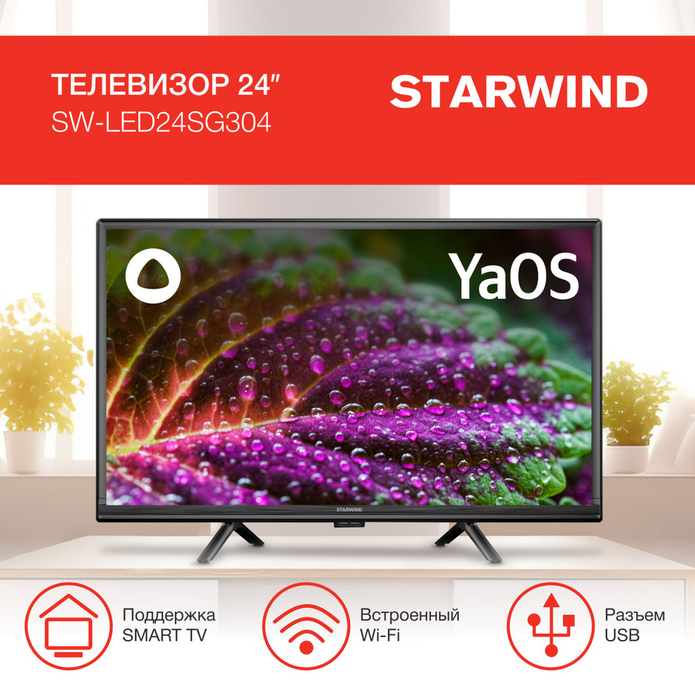 STARWIND Телевизор SW-LED24SG304 Smart Яндекс.ТВ Slim Design 24" HD, черный #1